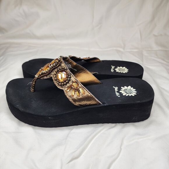 Yellow Box Wedge Sandals Size 10 Women Jeweled Rhinestone Cherilyn - Picture 2 of 8